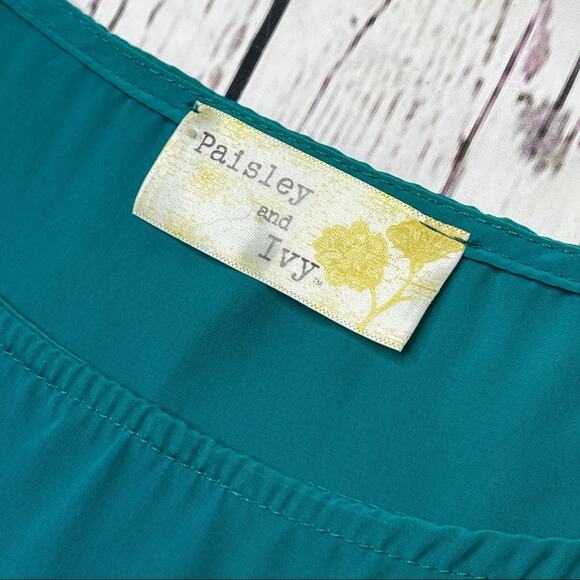 Paisley and Ivy teal blouse silky with thin tie belt - Picture 9 of 10